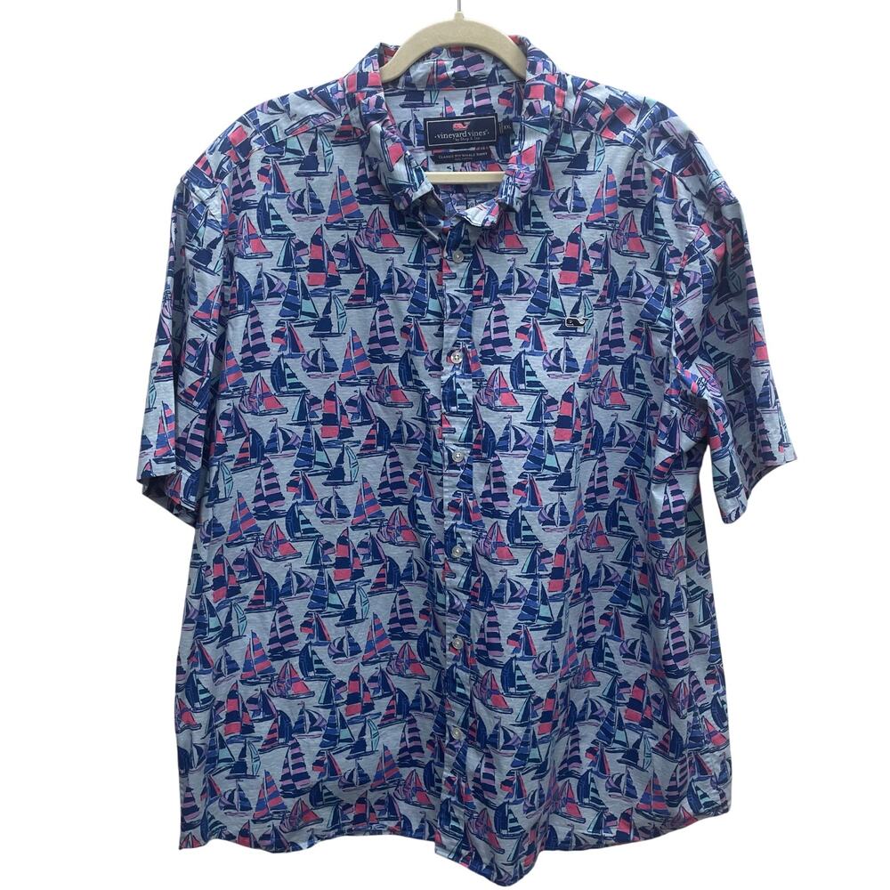 Vineyard Vines Classic Fit Whale Shirt Sailboat Print Fabric Size XXL